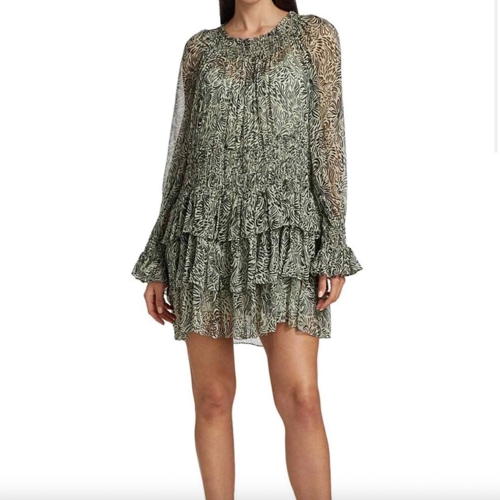 Cinq à Sept Green and Black Long Sleeve Dress